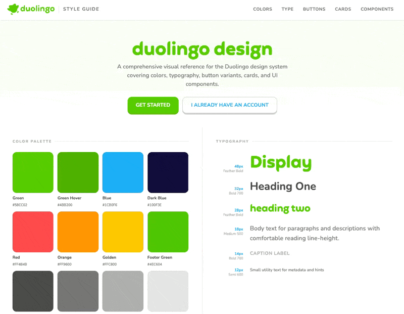Duolingo Styleguide 网页预览