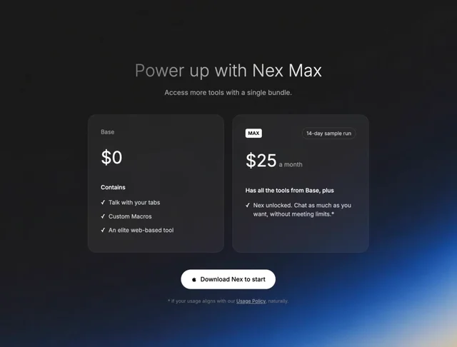 Nex Max Upgrade 网页预览