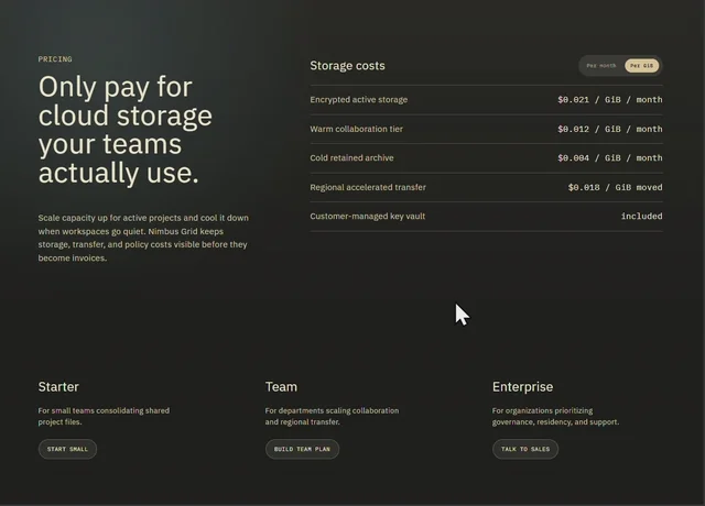 NimBus Pricing 网页预览